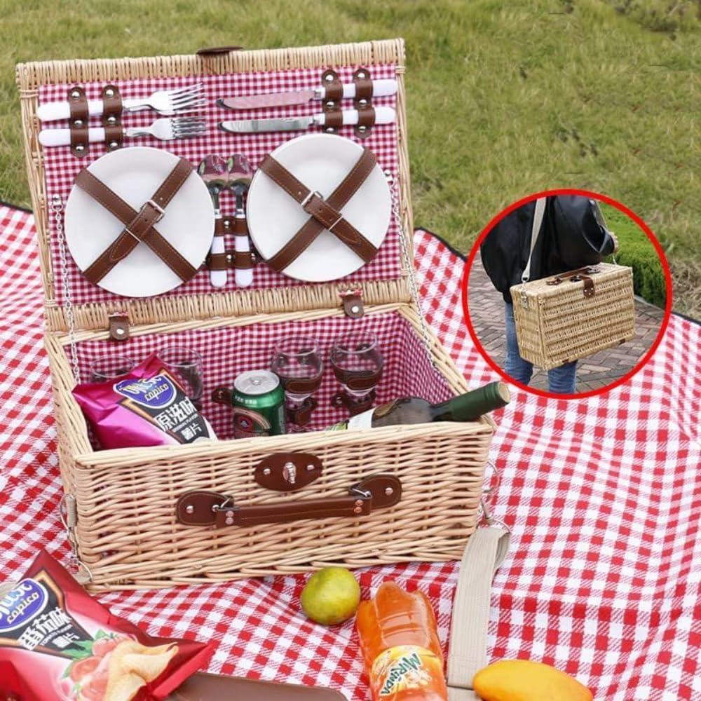 アウトドア食器セット 4人用 バスケット付き アウトドア食器セット 4人用 バスケット型